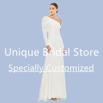 2023 Женское свадебное платье нестандартного размера на одно плечо с длинным рукавом, свадебное платье с молнией сзади, шлейф в виде русалки, Vestido De Noiva