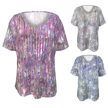 Женская повседневная блузка с коротким рукавом, футболки, футболки с 3D-принтом, свободная футболка с V-образным вырезом