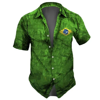 2023 Новый Флаг Бразилии Мужская Рубашка С 3D Принтом Повседневная Пляжная Вечеринка Гавайские Рубашки Мужская Уличная Одежда Негабаритные Ретро Рубашки Топы Лето