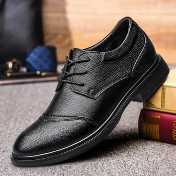 Высококачественная мужская деловая удобная кожаная обувь верхнего слоя, осенне-зимняя брендовая мужская плюшевая теплая джентльменская обувь на шнуровке