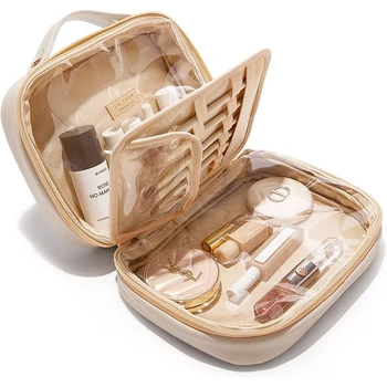 Многофункциональная сумка-органайзер для косметики из искусственной кожи Большой емкости, водонепроницаемая на молнии, портативная для путешествий женщин