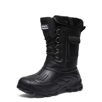 Новые зимние камуфляжные мужские ботинки, непромокаемые ботинки, уличные водонепроницаемые ботинки с мехом, плюшевые теплые мужские повседневные рабочие мотоциклетные ботинки до середины икры