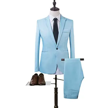 Офисный однотонный деловой костюм Стильный мужской деловой костюм с отворотами, облегающие брюки с карманами на весну-осень для мужчин Slim