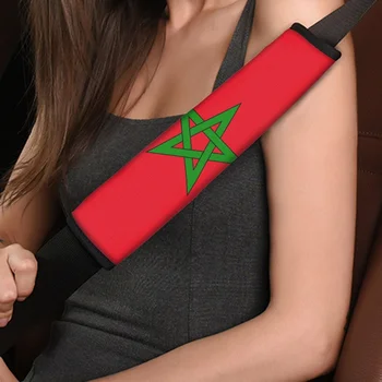 Накладки для ремней безопасности с рисунком национального флага Марокко Материал чехла Мягкий, прочный, нескользящий Аксессуары для интерьера автофургона