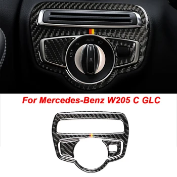 Mutips Рамка переключателя автомобильных фар, крышка для укладки Наклейки из углеродного волокна, Аксессуары для Mercedes New C Class W205 C180 C200 GLC