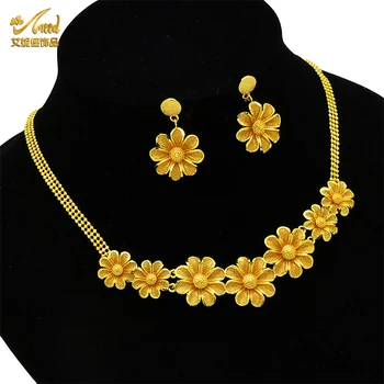 ANIID Дубай, Африканское Роскошное ожерелье и серьги с Золотым цветком, Эфиопские модные ювелирные наборы, Свадебные украшения для женщин