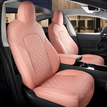 Tesla Model 3 Y, Аксессуары для автомобильных сидений, изготовленные на заказ, для Tesla, 360 градусов, полностью покрытые посередине натуральной кожей кораллового цвета