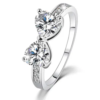2 Посеребренных ювелирных кольца в форме сердца для женщин и девочек, Антикварное обручальное кольцо со стразами CZ, обручальные кольца