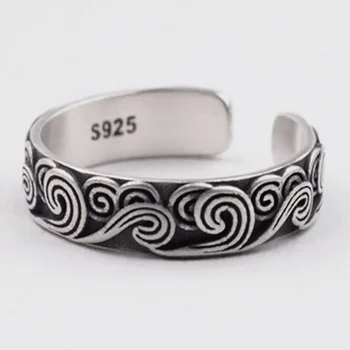 Новое женское кольцо из чистого серебра Real S925 с облачным узором в национальном стиле, Персонализированный Ретро-индекс, Модные Ювелирные Аксессуары