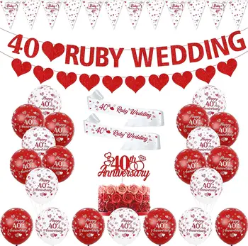Украшения к 40-й годовщине свадьбы С 40-летием рубиновых свадебных шаров, пояс-баннер для вечеринки в честь 40-летия пары