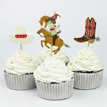 24 шт, Топпер для кексов West Cowboy, День рождения, Детская вечеринка, Принадлежности для декора детских тортов