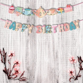 Баннер с мультяшным чайным цветком на День Рождения, украшение для свадебной вечеринки, Подвесной баннер с гирляндой, Детский Душ, 1-й День рождения Для мальчиков и девочек