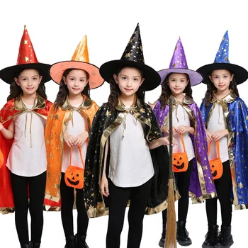 Костюм на Хэллоуин, атласная накидка со шляпой для детей, мальчиков, волшебниц, девочек, ведьм, косплей на Хэллоуин, детское платье-призрак, одежда 2021 года