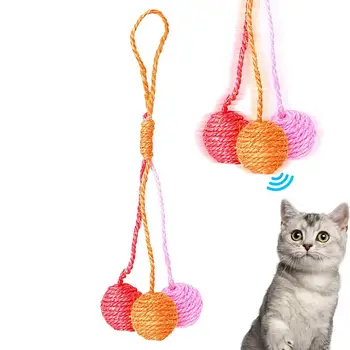 Игрушка для кошек сизалевый шарик, который можно повесить, царапающий кошку Сизалевый шарик, удобные интерактивные игрушки с шариками, встроенный звонок, многофункциональный