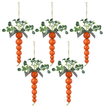 Подвесные украшения для Пасхальной вечеринки Деревянные бусины, шпажки, Морковные растения, подвеска, Весенние принадлежности для украшения Пасхальной вечеринки