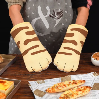 Универсальные креативные Милые кошачьи лапки, теплоизоляционные перчатки для духовки, микроволновой печи, хлопок От ожогов, Прочный для кухонных принадлежностей для выпечки