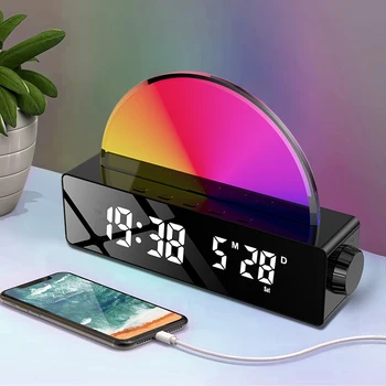 Будильники Sunrise 4 в 1 для спальни, 7 цветов, ночник для дыхания во сне, термометр и USB-зарядная станция для декора комнаты