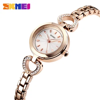Роскошные кварцевые часы бренда SKMEI для женщин, маленькие водонепроницаемые часы из изысканного сплава, модные женские наручные часы с романтическим браслетом