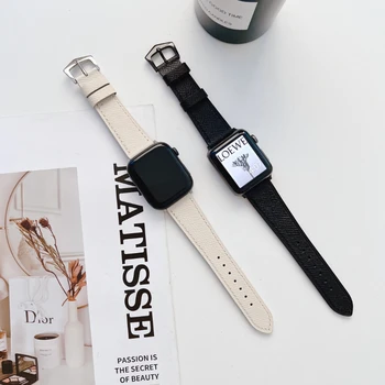 Кожаный Ремешок для Apple Watch Band Ultra 8 7 49мм 45мм 41мм Мягкий Браслет Serise 6 5 4 3 SE 44мм 42мм 40мм 38мм Ремень
