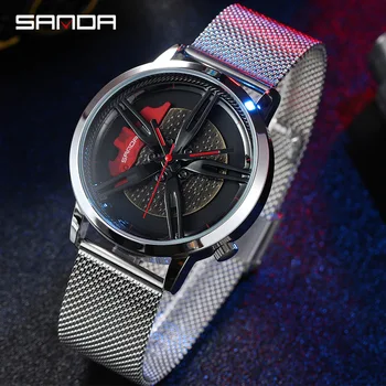 SANDA P1040, мужские кварцевые часы, модные креативные Водонепроницаемые уличные наручные часы с сетчатым поясом для студентов мужского пола, часы в подарок