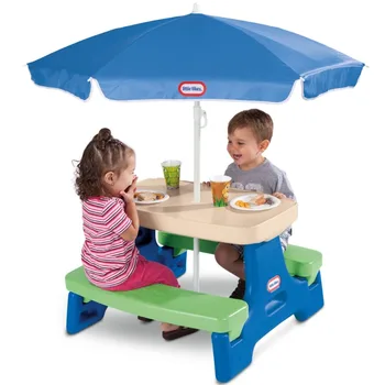 Little Tikes Easy Store Jr. Столик для пикника с зонтиком, синий и зеленый - Игровой столик с зонтиком, для детей