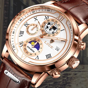 Деловые мужские часы LIGE, лучший бренд, роскошные Кожаные Повседневные кварцевые часы Moonswatch для мужчин, спортивные водонепроницаемые часы Relogio Masculino