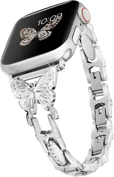Бриллиантовый ремешок-бабочка для Apple Watch band 40 мм 44 мм 41 мм 38 мм 45 мм 49 мм Металлический браслет iWatch series se 6 3 4 5 Ultra 2 8 9