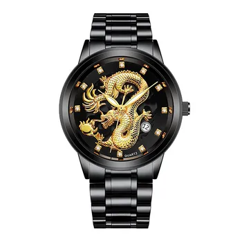 Роскошные кварцевые часы Golden Dragon Модные властные мужские часы с водонепроницаемым дисплеем даты, наручные часы из нержавеющей стали