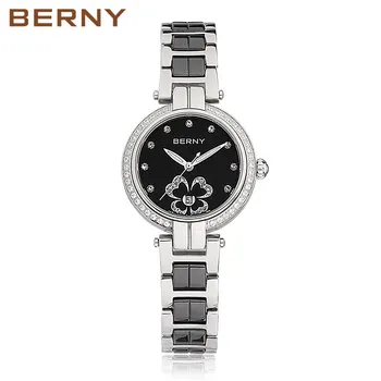 Женские керамические кварцевые часы BERNY, наручные часы, женские часы класса Люкс Для дам, элегантные часы, водонепроницаемые 30 м, инкрустированные цирконом