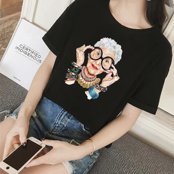 Летняя футболка для бабушки на Tumblr, модная старушка с сумкой, очки, Женская футболка с короткими рукавами