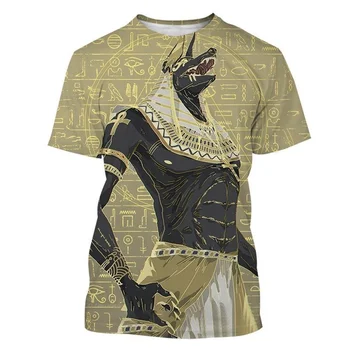 Модная футболка с изображением Древнеегипетского Бога Анубиса, мужская уличная одежда, Летняя футболка с объемным 3D-принтом, Короткие рукава, крутые футболки с круглым вырезом