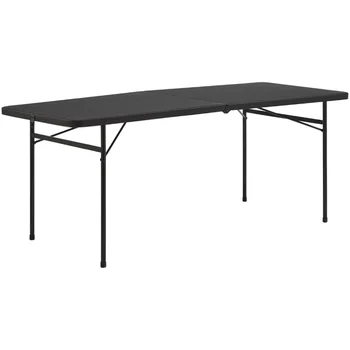 Опоры 6-футовый Складной пластиковый стол, раскладывающийся вдвое, черный 72 