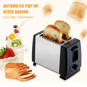 Автоматический тостер для хлеба с 2 ломтиками, Машина для быстрого нагрева завтрака, Домашний тостер из нержавеющей стали, Инструмент для выпечки и приготовления пищи