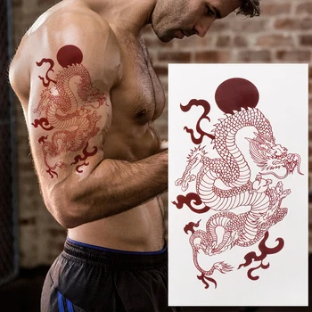 Водонепроницаемые Временные татуировки с Красным Драконом Большого Размера, Тотем Дракона, Боди-арт, рука, поддельная Татуировка, Мужские, женские наклейки, Татуировки 1ШТ