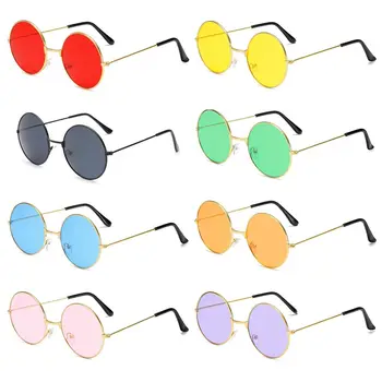 Модные Диско-хиппи, женщины, мужчины, круглые очки, круглые солнцезащитные очки, металлические солнцезащитные очки, ретро-солнцезащитные очки в стиле хиппи, металлические очки