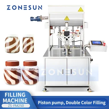 Двухцветная машина для наполнения густой пастой ZONESUN с завихрением, оборудование для упаковки арахисового желе в полоску, оборудование для дозирования арахисового масла ZS-FM250