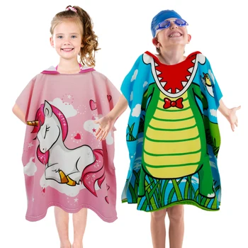 Детские пончо с капюшоном, полотенца с пуговицами, Мультяшное детское банное полотенце с капюшоном, супер впитывающие Детские пляжные полотенца с капюшоном, Красочные банные