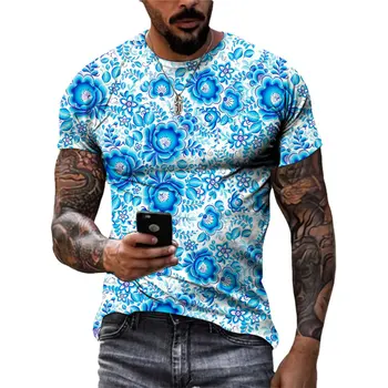 Летняя новая футболка с художественной печатью для унисекс, модные повседневные мужские футболки, топ с коротким рукавом и круглым вырезом в этническом стиле