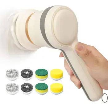 Аккумуляторный скруббер Электрическая щетка для мытья посуды Мощная щетка для мытья посуды с 4 чистящими головками Регулируемый аккумуляторный скруббер для душа