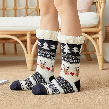 Пушистые носки-тапочки, женская мягкая женская обувь, домашний Рождественский подарок, плюшевая нескользящая ручка, теплый пушистый напольный носок в виде сердечка
