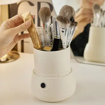 Держатель кисти для макияжа, вращающийся на 360 градусов, Пылезащитный прозрачный держатель для хранения кистей для макияжа с крышкой для кистей для путешествий