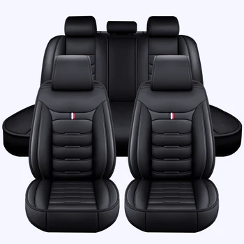 Универсальные чехлы для автомобильных сидений из роскошной черной кожи Спереди и сзади, полные комплекты защитных подушек для автомобиля
